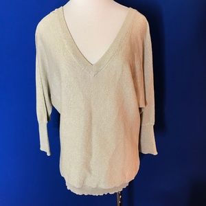 Gold sparkle low cut V sweater -Boston Proper -  S
